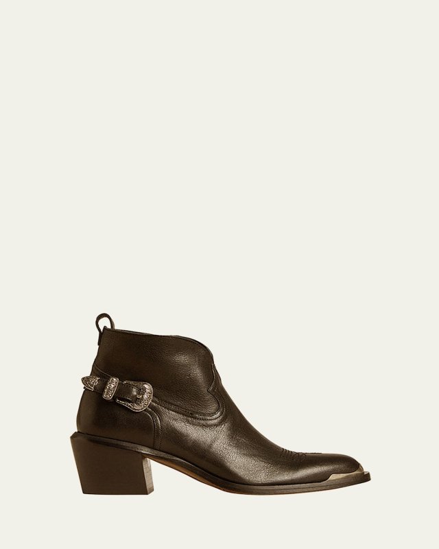 Patty Leather Buckle Western Ankle Boots